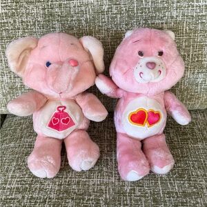 Vintage Love-a-lot Care Bear + Lotsa Heart Elephant Cousin plush stuffy